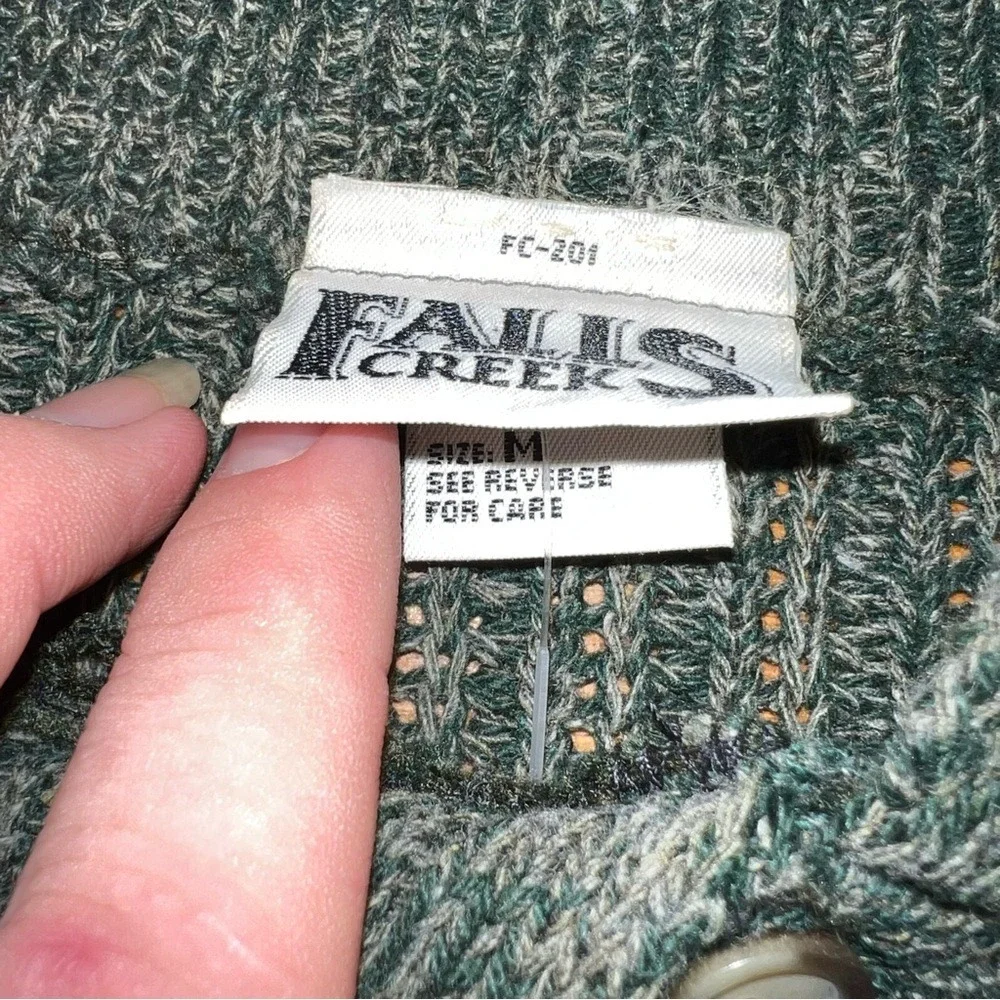 Falls Creek Men Medium Forest Green Mock Turtleneck 2 Button Corded Knit Sweater